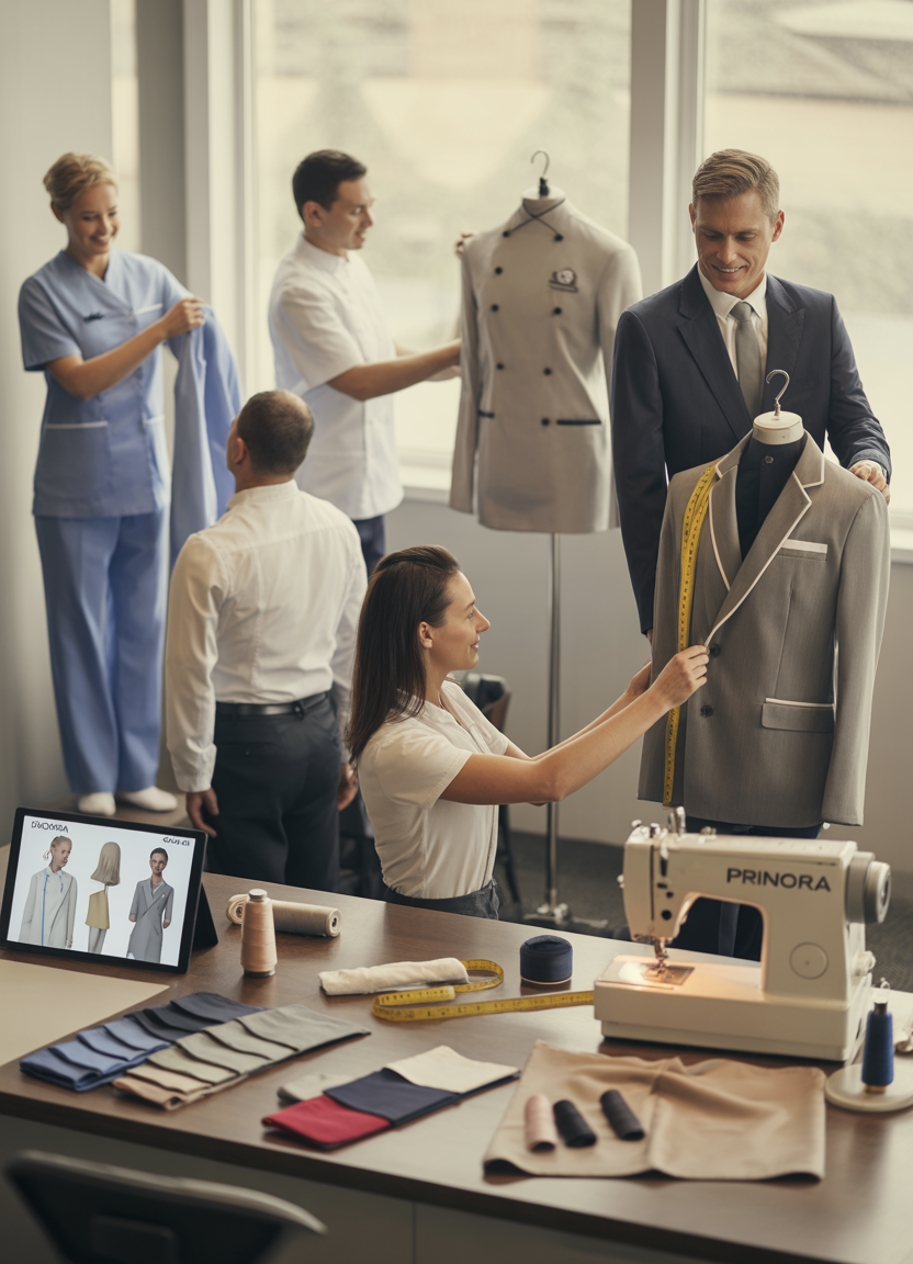 PRINORA Wear uniform customization process — fabric selection and embroidery